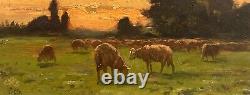 French school end of the 19th century Landscape with a herd of sheep, monogrammed HSP