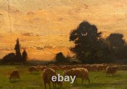 French school end of the 19th century Landscape with a herd of sheep, monogrammed HSP