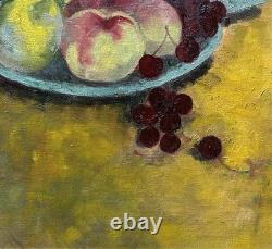 Fruits Still Life Antique Impressionist Fine Oil Painting on Hardwood, Framed