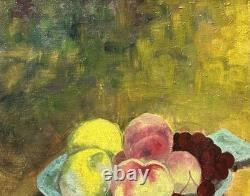 Fruits Still Life Antique Impressionist Fine Oil Painting on Hardwood, Framed