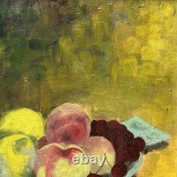 Fruits Still Life Antique Impressionist Fine Oil Painting on Hardwood, Framed