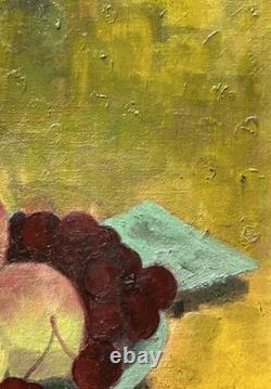 Fruits Still Life Antique Impressionist Fine Oil Painting on Hardwood, Framed