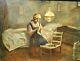 Giacchi 19th Century. Indoor Scene. Oil Painting On Wood Panel