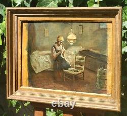 GIACCHI 19th century. Indoor Scene. Oil painting on wood panel