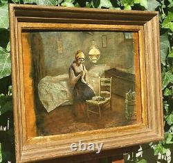 GIACCHI 19th century. Indoor Scene. Oil painting on wood panel