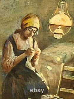 GIACCHI 19th century. Indoor Scene. Oil painting on wood panel