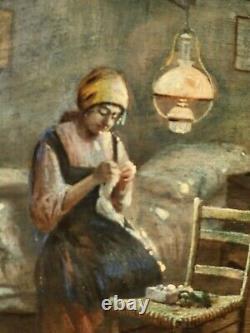 GIACCHI 19th century. Indoor Scene. Oil painting on wood panel