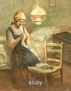 GIACCHI 19th century. Indoor Scene. Oil painting on wood panel