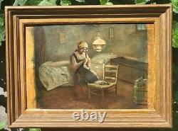 GIACCHI 19th century. Indoor Scene. Oil painting on wood panel