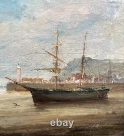GUDIN Henriette Old Painting Seascape Coastal Scene Boats 19th Century