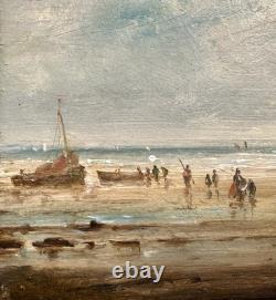 GUDIN Henriette Old Painting Seascape Coastal Scene Boats 19th Century