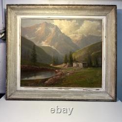 G. BONACINA RARE LARGE OIL PAINTING ON WOOD MOUNTAIN LANDSCAPE 20th CENTURY