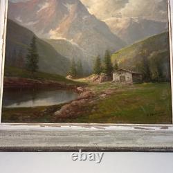 G. BONACINA RARE LARGE OIL PAINTING ON WOOD MOUNTAIN LANDSCAPE 20th CENTURY