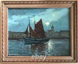 Gabriel Deschamps Tableau Marine Ship Port Sable Dolonne French Painting