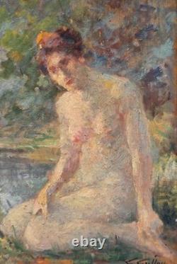 Gabriel Griffon 1866-1938 Female Nude Oil Painting on Wood Panel