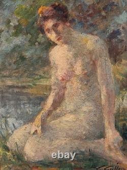 Gabriel Griffon 1866-1938 Female Nude Oil Painting on Wood Panel