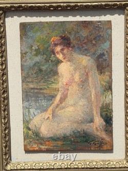 Gabriel Griffon 1866-1938 Female Nude Oil Painting on Wood Panel