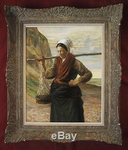 Gaston Hochard Painting Portrait Fisherman Huitres Normandy Marine Fishing Woman