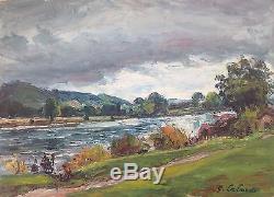 Gaston Laborde Table Hsp River Storm Sky In Normandy Painting 30/40