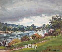 Gaston Laborde Table Hsp River Storm Sky In Normandy Painting 30/40