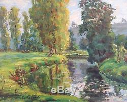 Gaston Laborde Table Hst Riverside Normandy Painting 30/40