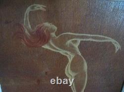 Gaston Le Beuze Painting Woman Nude Oil On Board Cigarette Smoke Year 50