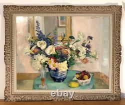 Gd Bouquet Mirror Table Painting Henri Clément-Serveau Montparnasse Frame 30F