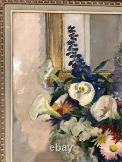 Gd Bouquet Mirror Table Painting Henri Clément-Serveau Montparnasse Frame 30F