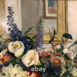 Gd Bouquet Mirror Table Painting Henri Clément-Serveau Montparnasse Frame 30F