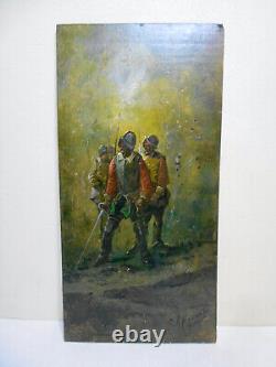 Georges Appert 1850-1934 Old Oil Painting Panel Musketeer Conquistadors