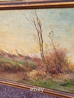 Georges Grégoire LAVAUX. Landscape Countryside. Oil painting on wooden panel