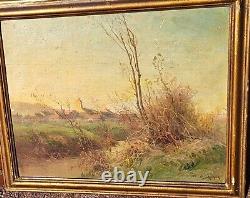 Georges Grégoire LAVAUX. Landscape Countryside. Oil painting on wooden panel