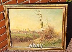 Georges Grégoire LAVAUX. Landscape Countryside. Oil painting on wooden panel