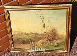 Georges Grégoire LAVAUX. Landscape Countryside. Oil painting on wooden panel