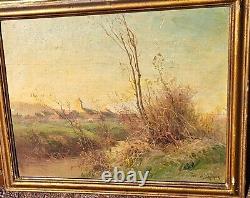 Georges Grégoire LAVAUX. Landscape Countryside. Oil painting on wooden panel