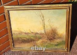 Georges Grégoire LAVAUX. Landscape Countryside. Oil painting on wooden panel
