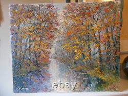 Georges Guérin large painting oil on canvas Autumn in the Bois de Boulogne