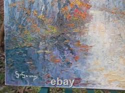 Georges Guérin large painting oil on canvas Autumn in the Bois de Boulogne