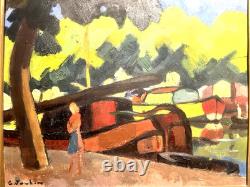 Georges Joubin, Oil on Panel, Boats at the Quay