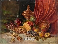 German School Of The Xixth Still Life With Fruit And Wine Hsp Signed