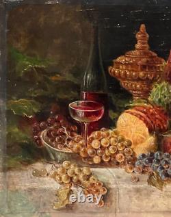 German School Of The Xixth Still Life With Fruit And Wine Hsp Signed