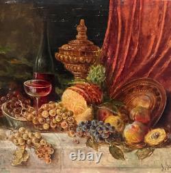 German School Of The Xixth Still Life With Fruit And Wine Hsp Signed