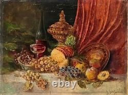 German School Of The Xixth Still Life With Fruit And Wine Hsp Signed