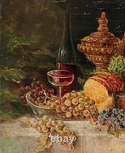 German School Of The Xixth Still Life With Fruit And Wine Hsp Signed