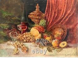 German School Of The Xixth Still Life With Fruit And Wine Hsp Signed