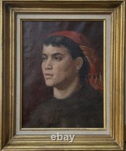 Girl Portrait Original Antique 1930s Oil Painting, Framed
