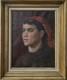 Girl Portrait Original Antique 1930s Oil Painting, Framed