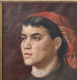 Girl Portrait Original Antique 1930s Oil Painting, Framed