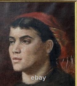 Girl Portrait Original Antique 1930s Oil Painting, Framed
