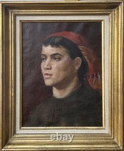 Girl Portrait Original Antique 1930s Oil Painting, Framed